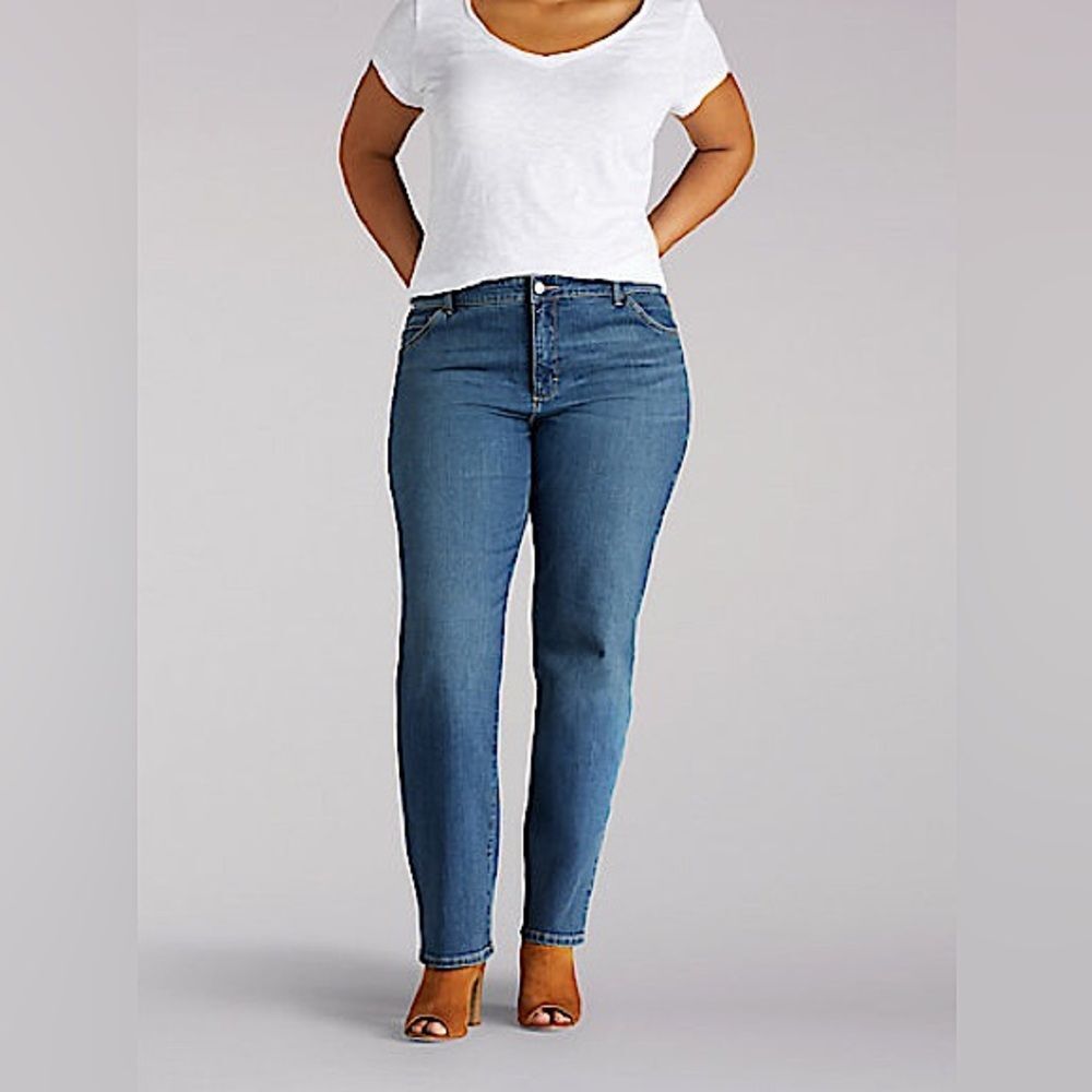 Lee Modern High Rise Comfort Waist Denim Blue Jeans Silver Detail Size 14 Petite